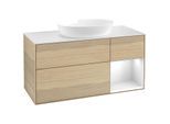 Villeroy und Boch Finion Waschtischunterschrank FA71GFPC 120cm, Abdeckplatte white matt, Regale Glossy white lacquer, Oak Veneer