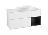 Villeroy und Boch Finion Waschtischunterschrank FA71PDGF 120cm, Abdeckplatte white matt, Regale Black matt lacquer, Glossy white lacquer