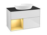 Villeroy und Boch Finion Waschtischunterschrank FA12HFMT 100cm, Abdeckplatte black matt, Regale Gold matt lacquer, White matt lacquer
