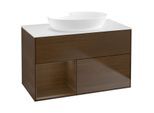 Villeroy und Boch Finion Waschtischunterschrank FA11GNGN 100cm, Abdeckplatte white matt, Regale Walnut Veneer, Walnut veneer