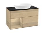 Villeroy und Boch Finion Waschtischunterschrank FA12PCPC 100cm, Abdeckplatte black matt, Regale Oak Veneer, Oak Veneer