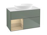 Villeroy und Boch Finion Waschtischunterschrank FA11PCGM 100cm, Abdeckplatte white matt, Regale Oak Veneer, Olive Matt Lacquer