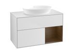 Villeroy und Boch Finion Waschtischunterschrank FA21GNMT 100cm, Abdeckplatte white matt, Regale Walnut Veneer, White matt lacquer