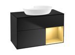 Villeroy und Boch Finion Waschtischunterschrank FA22HFPD 100cm, Abdeckplatte black matt, Regale Gold matt lacquer, Black matt lacquer