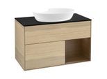 Villeroy und Boch Finion Waschtischunterschrank FA22GNPC 100cm, Abdeckplatte black matt, Regale Walnut Veneer, Oak Veneer
