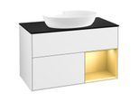 Villeroy und Boch Finion Waschtischunterschrank FA22HFGF 100cm, Abdeckplatte black matt, Regale Gold matt lacquer, Glossy white lacquer