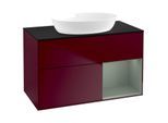Villeroy und Boch Finion Waschtischunterschrank FA22GMHB 100cm, Abdeckplatte black matt, Regale Olive matt lacquer, Peony Matt