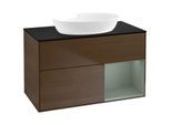 Villeroy und Boch Finion Waschtischunterschrank FA22GMGN 100cm, Abdeckplatte black matt, Regale Olive matt lacquer, Walnut veneer