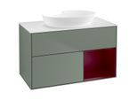 Villeroy und Boch Finion Waschtischunterschrank FA21HBGM 100cm, Abdeckplatte white matt, Regale Peony matt lacquer, Olive Matt Lacquer