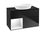 Villeroy und Boch Finion Waschtischunterschrank GA12GFPD 100cm, Abdeckplatte black matt, Emotion, Regale Glossy white lacquer, Black matt lacquer