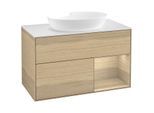 Villeroy und Boch Finion Waschtischunterschrank FA21PCPC 100cm, Abdeckplatte white matt, Regale Oak Veneer, Oak Veneer