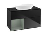 Villeroy und Boch Finion Waschtischunterschrank GA12GMPD 100cm, Abdeckplatte black matt, Emotion, Regale Olive matt lacquer, Black matt lacquer