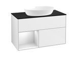 Villeroy und Boch Finion Waschtischunterschrank GA12MTGF 100cm, Abdeckplatte black matt, Emotion, Regale White matt lacquer, Glossy white lacquer