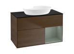 Villeroy und Boch Finion Waschtischunterschrank GA22GMGN 100cm, Abdeckplatte black matt, Emotion, Regale Olive matt lacquer, Walnut veneer