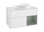 Villeroy und Boch Finion Waschtischunterschrank GA21GMGF 100cm, Abdeckplatte white matt, Emotion, Regale Olive matt lacquer, Glossy white lacquer