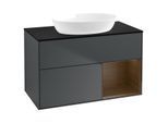Villeroy und Boch Finion Waschtischunterschrank GA22GNHG 100cm, Abdeckplatte black matt, Emotion, Regale Walnut Veneer, Midnight Blue Matt Lacquer