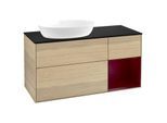 Villeroy und Boch Finion Waschtischunterschrank GA52HBPC 120cm, Abdeckplatte black matt, Emotion, Regale Peony matt lacquer, Oak Veneer