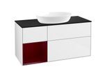 Villeroy und Boch Finion Waschtischunterschrank FA62HBGF 120cm, Abdeckplatte black matt, Regale Peony matt lacquer, Glossy white lacquer