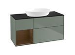 Villeroy und Boch Finion Waschtischunterschrank FA62GNGM 120cm, Abdeckplatte black matt, Regale Walnut Veneer, Olive Matt Lacquer