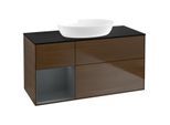 Villeroy und Boch Finion Waschtischunterschrank FA62HGGN 120cm, Abdeckplatte black matt, Regale Midnight matt lacquer, Walnut veneer