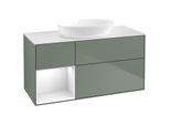 Villeroy und Boch Finion Waschtischunterschrank FA61GFGM 120cm, Abdeckplatte white matt, Regale Glossy white lacquer, Olive Matt Lacquer