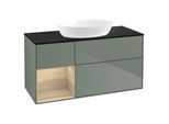 Villeroy und Boch Finion Waschtischunterschrank GA62PCGM 120cm, Abdeckplatte black matt, Emotion, Regale Oak Veneer, Olive Matt Lacquer