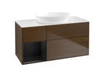 Villeroy und Boch Finion Waschtischunterschrank GA61PDGN 120cm, Abdeckplatte white matt, Emotion, Regale Black matt lacquer, Walnut veneer