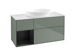 Villeroy und Boch Finion Waschtischunterschrank GA61PDGM 120cm, Abdeckplatte white matt, Emotion, Regale Black matt lacquer, Olive Matt Lacquer