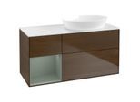 Villeroy und Boch Finion Waschtischunterschrank FA41GMGN 120cm, Abdeckplatte white matt, Regale Olive matt lacquer, Walnut veneer