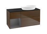 Villeroy und Boch Finion Waschtischunterschrank FA42GKGN 120cm, Abdeckplatte black matt, Regale Anthracite matt lacquer, Walnut veneer