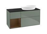 Villeroy und Boch Finion Waschtischunterschrank FA42GNGM 120cm, Abdeckplatte black matt, Regale Walnut Veneer, Olive Matt Lacquer
