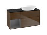 Villeroy und Boch Finion Waschtischunterschrank GA42GKGN 120cm, Abdeckplatte black matt, Emotion, Regale Anthracite matt lacquer, Walnut veneer