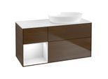 Villeroy und Boch Finion Waschtischunterschrank GA41GFGN 120cm, Abdeckplatte white matt, Emotion, Regale Glossy white lacquer, Walnut veneer