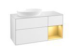 Villeroy und Boch Finion Waschtischunterschrank FA51HFGF 120cm, Abdeckplatte white matt, Regale Gold matt lacquer, Glossy white lacquer
