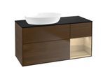 Villeroy und Boch Finion Waschtischunterschrank FA52PCGN 120cm, Abdeckplatte black matt, Regale Oak Veneer, Walnut veneer