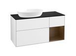 Villeroy und Boch Finion Waschtischunterschrank FA52GNGF 120cm, Abdeckplatte black matt, Regale Walnut Veneer, Glossy white lacquer