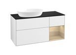 Villeroy und Boch Finion Waschtischunterschrank FA52PCGF 120cm, Abdeckplatte black matt, Regale Oak Veneer, Glossy white lacquer
