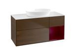 Villeroy und Boch Finion Waschtischunterschrank GA71HBGN 120cm, Abdeckplatte white matt, Emotion, Regale Peony matt lacquer, Walnut veneer