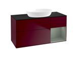 Villeroy und Boch Finion Waschtischunterschrank FA72GMHB 120cm, Abdeckplatte black matt, Regale Olive matt lacquer, Peony Matt