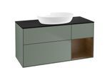 Villeroy und Boch Finion Waschtischunterschrank FA72GNGM 120cm, Abdeckplatte black matt, Regale Walnut Veneer, Olive Matt Lacquer