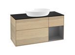 Villeroy und Boch Finion Waschtischunterschrank FA72GKPC 120cm, Abdeckplatte black matt, Regale Anthracite matt lacquer, Oak Veneer
