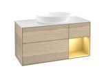 Villeroy und Boch Finion Waschtischunterschrank FA71HFPC 120cm, Abdeckplatte white matt, Regale Gold matt lacquer, Oak Veneer