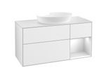 Villeroy und Boch Finion Waschtischunterschrank FA71MTGF 120cm, Abdeckplatte white matt, Regale White matt lacquer, Glossy white lacquer