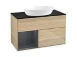 Villeroy und Boch Finion Waschtischunterschrank FA12HGPC 100cm, Abdeckplatte black matt, Regale Midnight matt lacquer, Oak Veneer