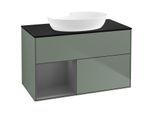Villeroy und Boch Finion Waschtischunterschrank FA12GKGM 100cm, Abdeckplatte black matt, Regale Anthracite matt lacquer, Olive Matt Lacquer