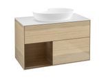 Villeroy und Boch Finion Waschtischunterschrank FA11GNPC 100cm, Abdeckplatte white matt, Regale Walnut Veneer, Oak Veneer