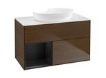 Villeroy und Boch Finion Waschtischunterschrank FA11PDGN 100cm, Abdeckplatte white matt, Regale Black matt lacquer, Walnut veneer