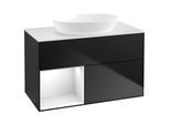 Villeroy und Boch Finion Waschtischunterschrank GA11GFPD 100cm, Abdeckplatte white matt, Emotion, Regale Glossy white lacquer, Black matt lacquer