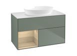 Villeroy und Boch Finion Waschtischunterschrank GA11PCGM 100cm, Abdeckplatte white matt, Emotion, Regale Oak Veneer, Olive Matt Lacquer
