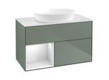 Villeroy und Boch Finion Waschtischunterschrank GA11MTGM 100cm, Abdeckplatte white matt, Emotion, Regale White matt lacquer, Olive Matt Lacquer